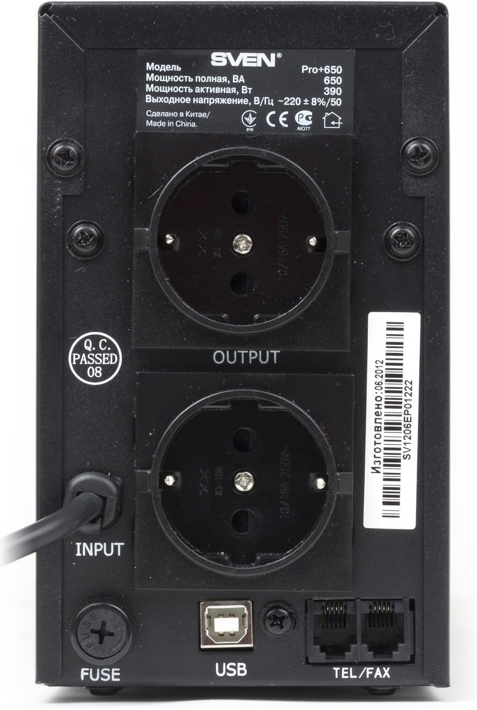 UPS Sven Pro 650 LCD / USB / Line Interactive / 650VA / 390W Black