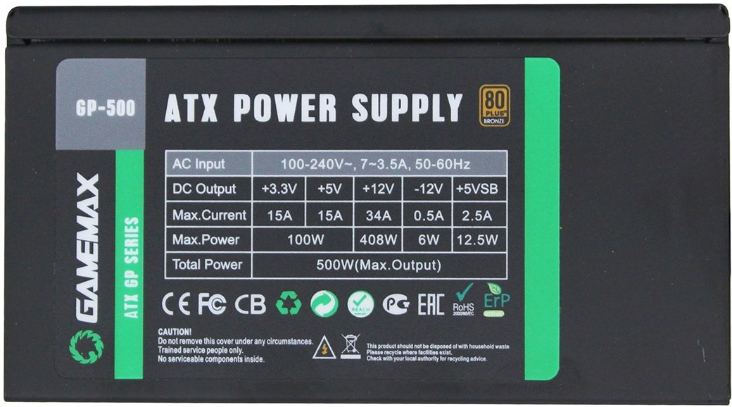 ATX PSU GameMax GP-500 / 500W / 80+ Bronze /