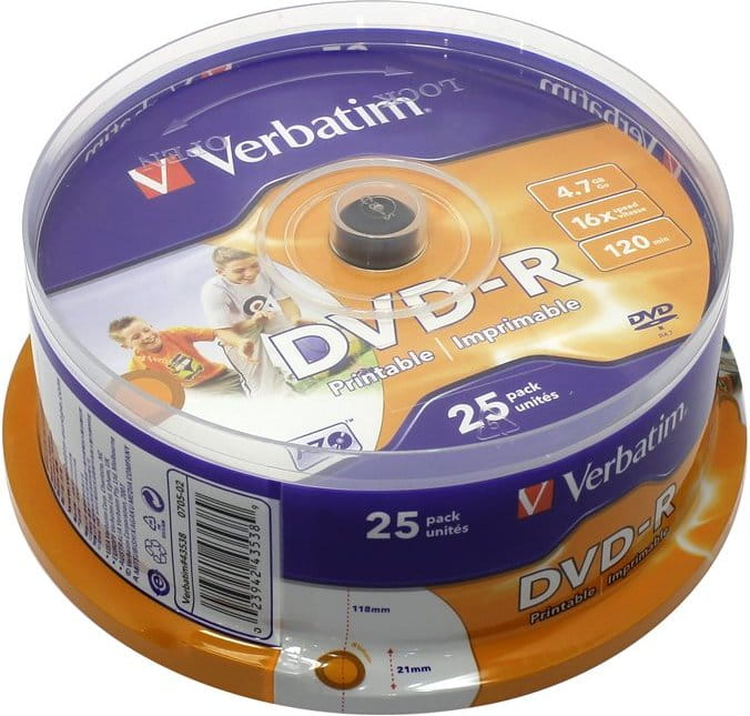 Printable 25*Cake DVD-R Verbatim, 4.7GB, 16x, full ID branded, 43538