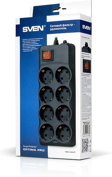 Surge Protector Sven Optima Pro / 8 Sockets / 3.1m / Black