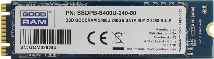 SSD GOODRAM S400U / 240GB / M.2 SATA / 2280 / Phison S11 / NAND TLC / SSDPR-S400U-240-80