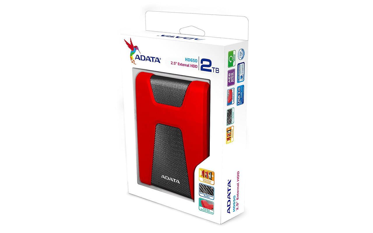 ADATA DashDrive Durable HD650 / 2TB / 2.5" / USB3.0 / AHD650-2TU31 / Red