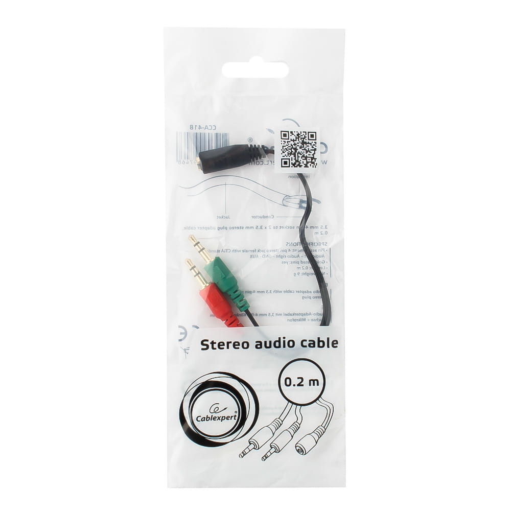 Cable Cablexpert CCA-418 / 3.5 mm 4-pin socket to 2 x 3.5 mm stereo plug adapter