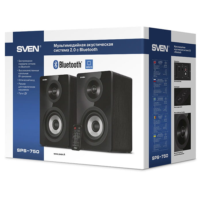 Speakers Sven SPS-750 / 2.0 / 50W RMS / Bluetooth / Optical input / Remote control / Black
