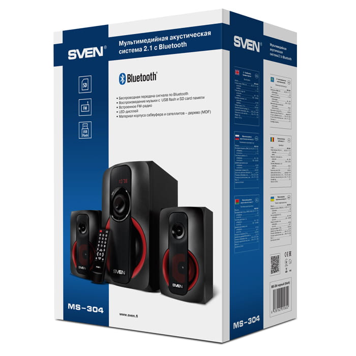 Speakers Sven MS-304 / 2.1 / 40W RMS / Bluetooth + EDR / Digital LED display / FM-tuner / Black