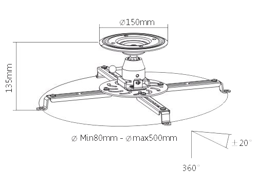 Sunne PRO300SB Ceiling / Bevel Projector Bracket Black