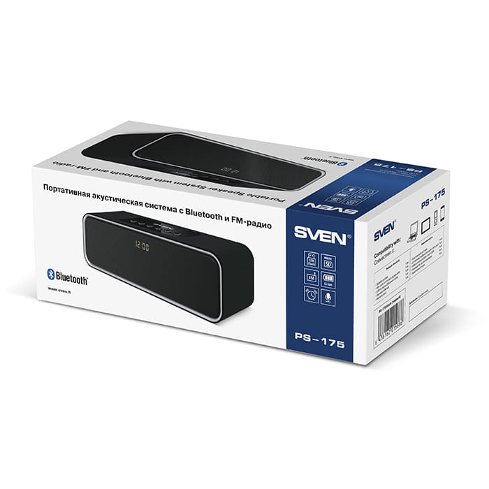 Speakers Sven PS-175 / Portable / 10w / Bluetooth / Battery 2000mAh / Black