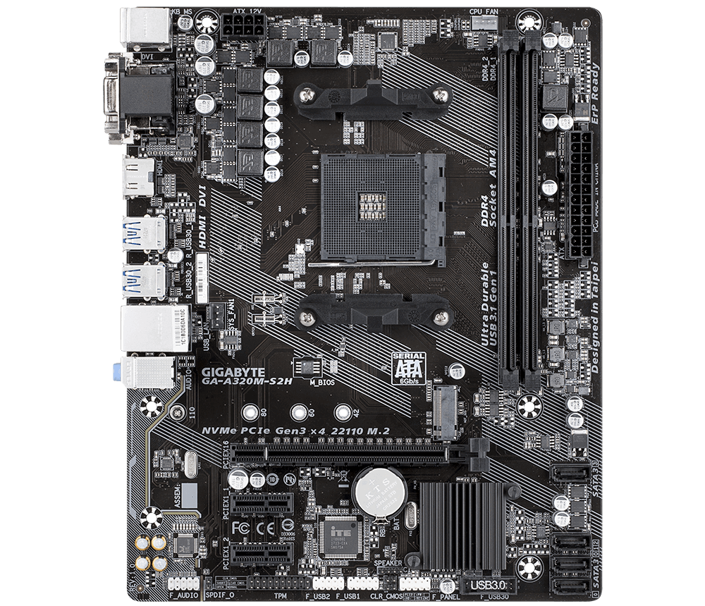 MB GIGABYTE A320M-S2H / Socket AM4 / AMD A320 / Dual 2xDDR4-3200 / mATX
