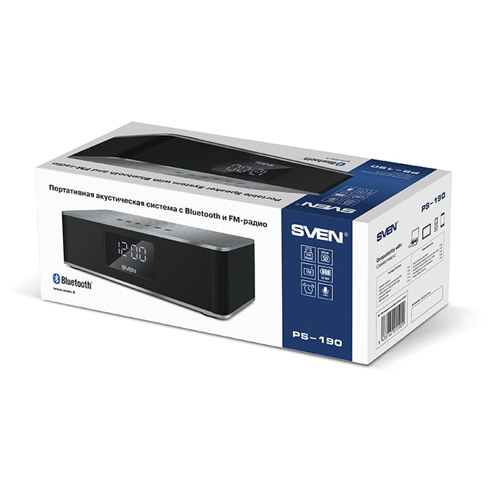 Speakers Sven PS-190 / 10w / Bluetooth / microSD / FM / AUX / Mic / 2000mA / Black