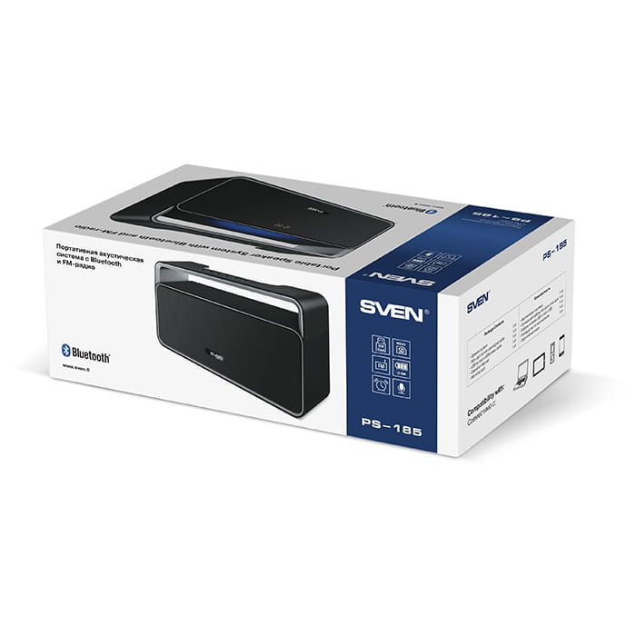 Speakers Sven PS-185 / 10W / Bluetooth / microSD / FM / AUX / Mic / 2000mA / Black