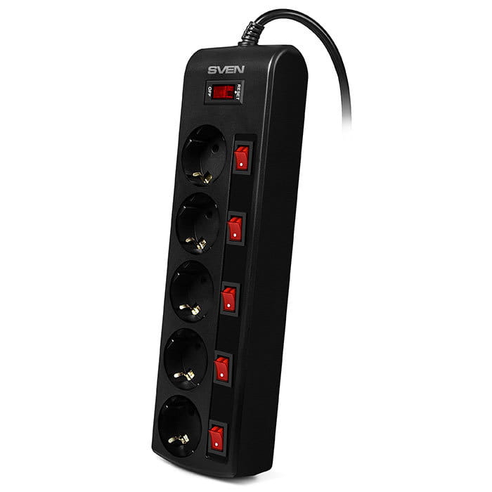 Surge Protector Sven SF-05PL / 5 Sockets / 1.8m / Black