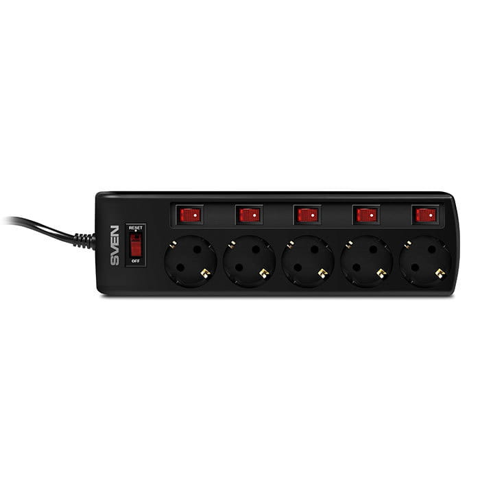 Surge Protector Sven SF-05PL / 5 Sockets / 1.8m / Black
