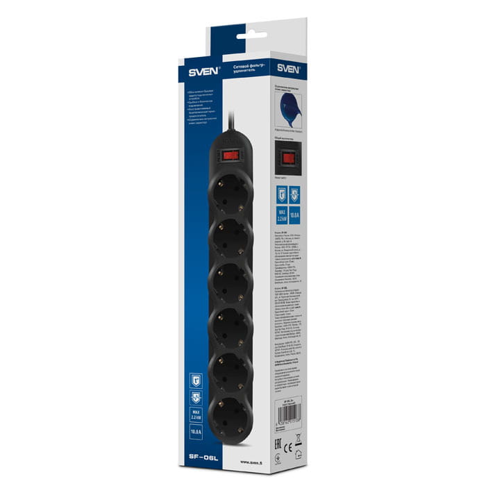 Surge Protector Sven SF-06L / 6 Sockets / 3.0m /