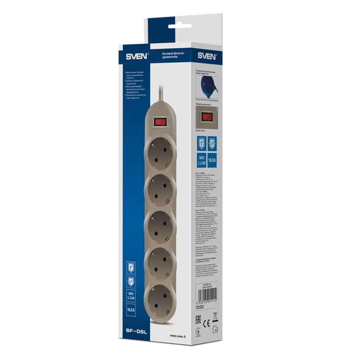 Surge Protector Sven SF-05L / 5 Sockets / 1.8m / Grey