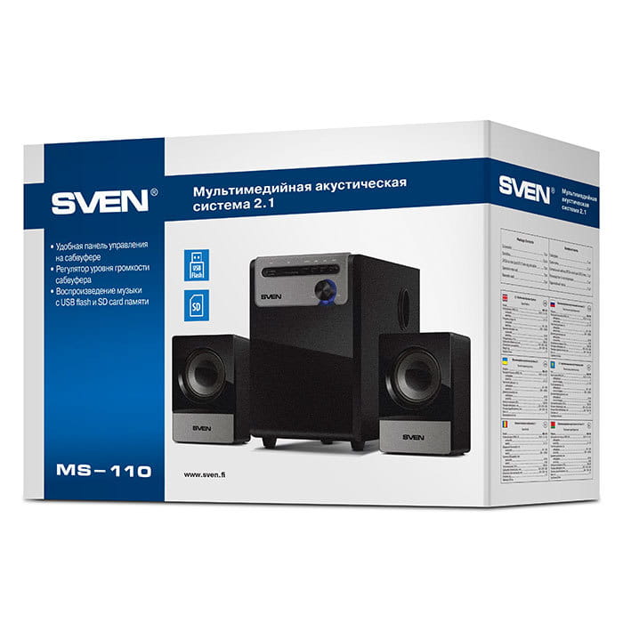Speakers Sven MS-110 / 2.1 / 10W RMS / USB Flash / SD card / Black