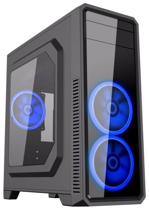 Case GameMax G561 / ATX / Transparent side panel / 3 x 12cm Blue LED Ring-type Fans / Black