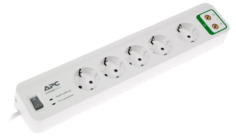 Surge Protector APC Essential PM5V-RS / 5 Sockets / 1.83m / Input power 2300W / White