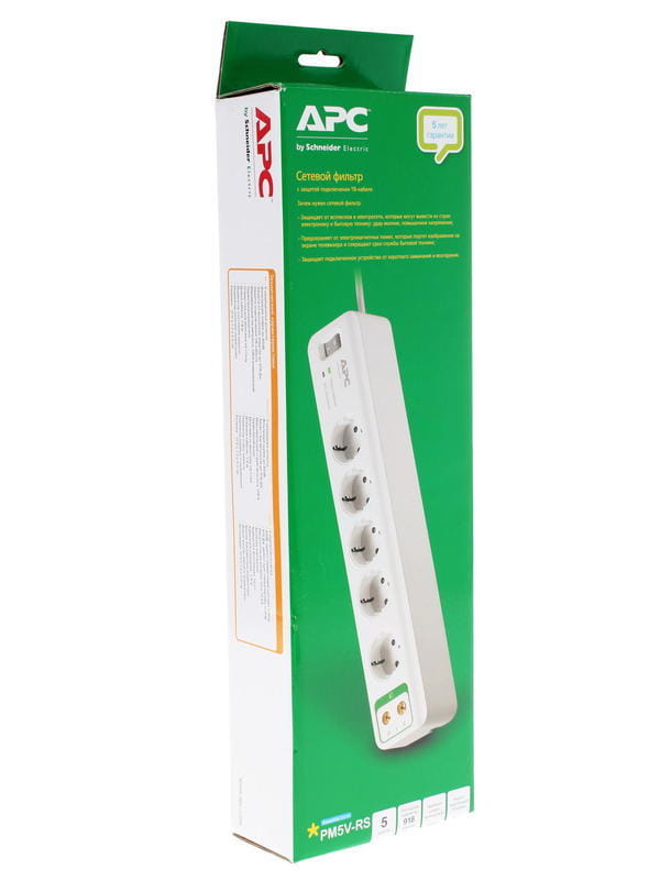Surge Protector APC Essential PM5V-RS / 5 Sockets / 1.83m / Input power 2300W / White