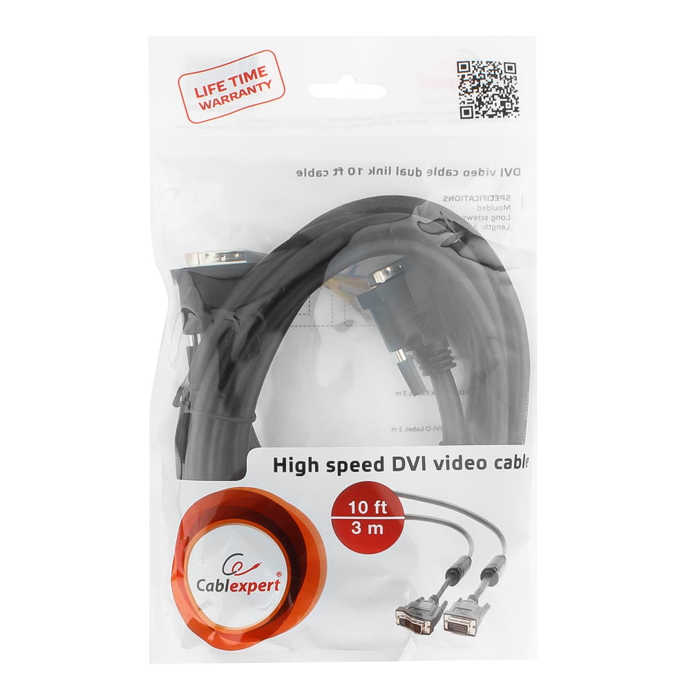 Cable Gembird CC-DVI2-BK-10 / 3M / Ferrite /