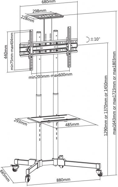 Mobile Single Trolley Reflecta TV Stand 70VCE-Shelf