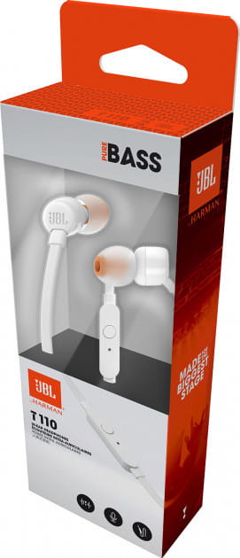 JBL T110 / In-ear / Pure Bass sound / Mic / White