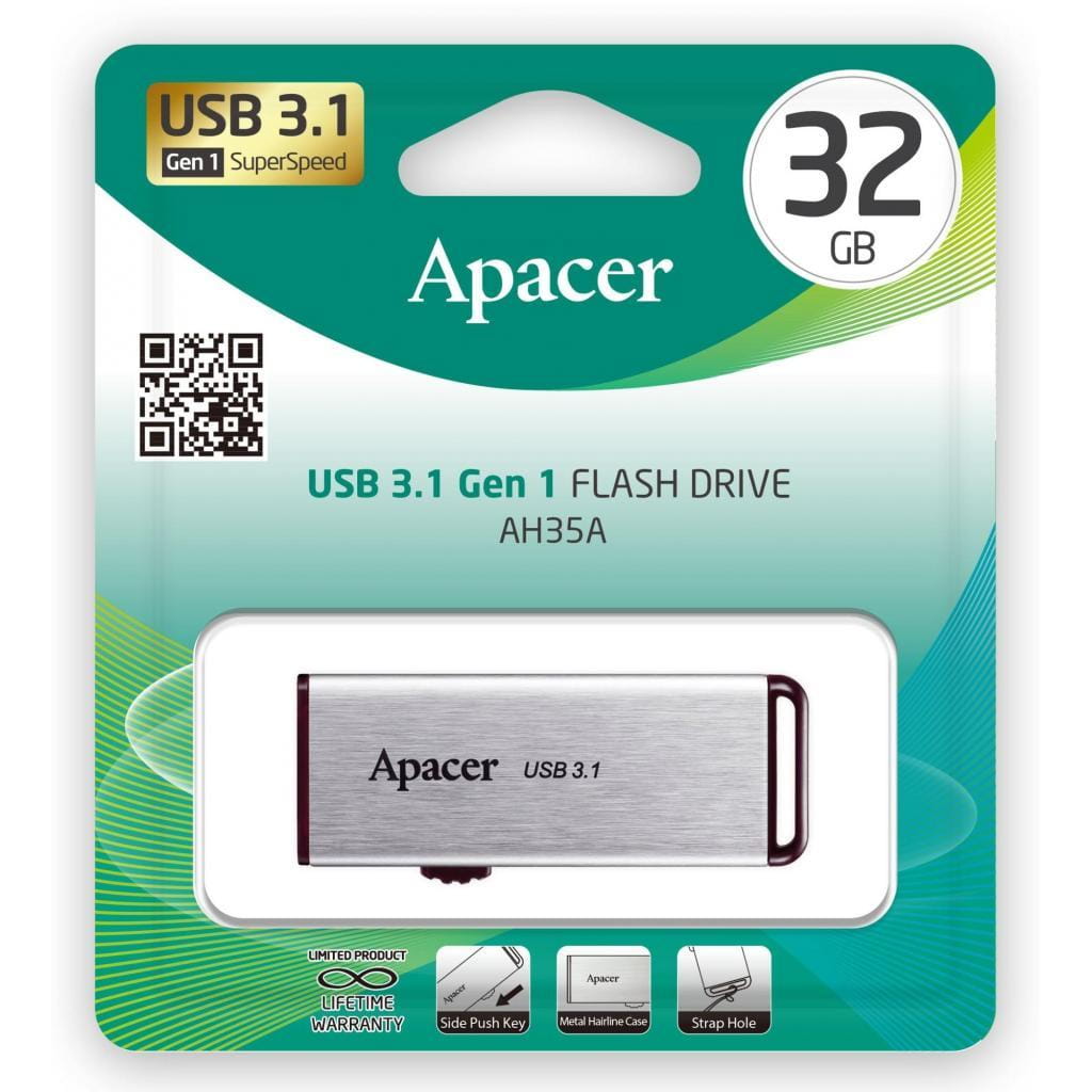 USB3.1 Apacer AH35A / 32GB / Slider / AP32GAH35AS-1 Silver