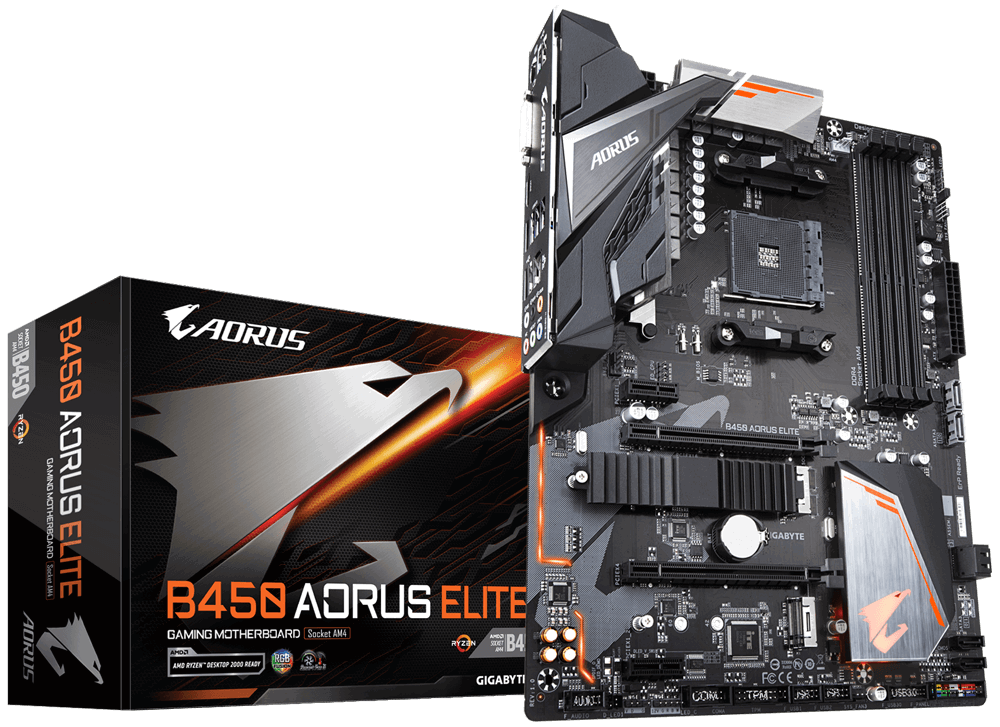 GIGABYTE B450 AORUS Elite / Socket AM4 / AMD B450 / Dual 4xDDR4-3200 / APU AMD graphics / ATX /