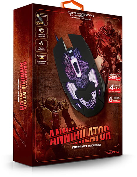 Mouse Qumo Annihilator / Optical / 1200-3200 dpi / 6 buttons / Soft Touch / Black