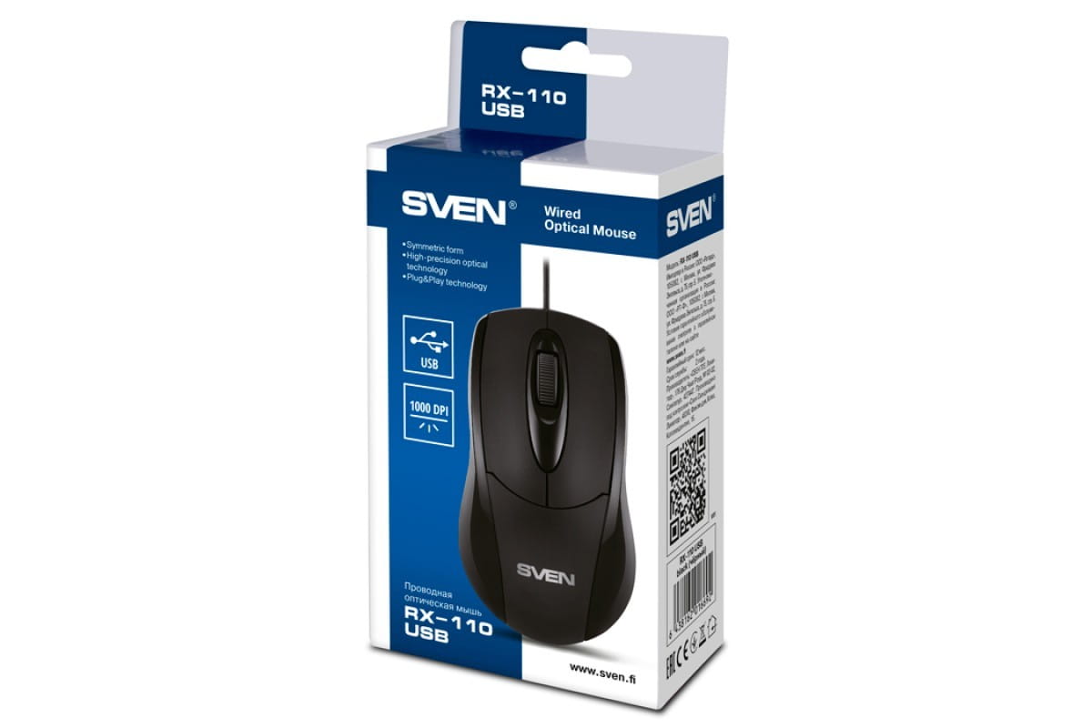 Mouse Sven RX-110 / Optical / Ambidextrous / PS/2 / Black
