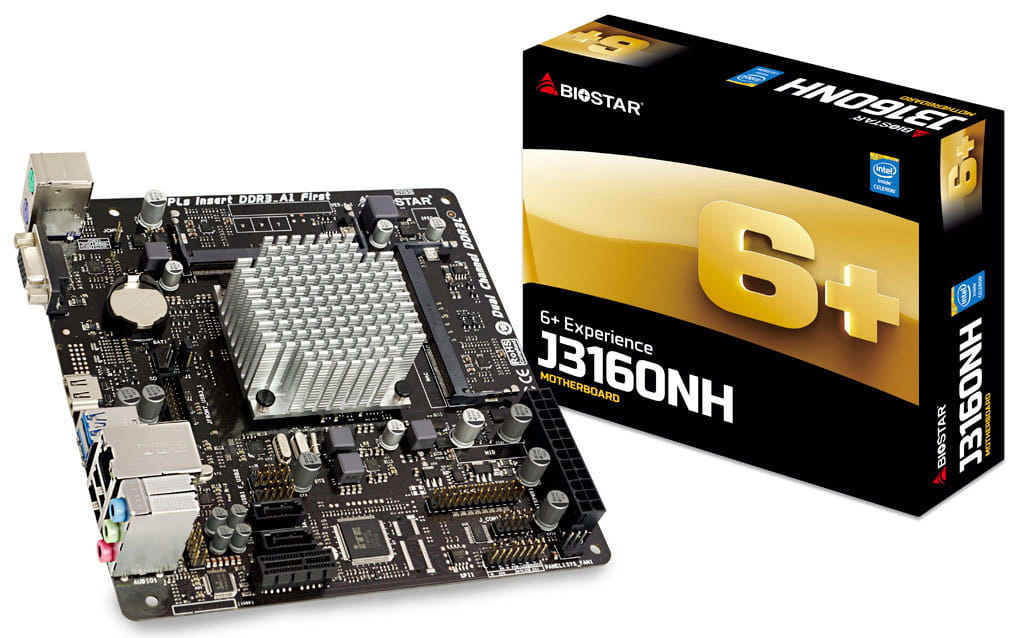 MB + CPU Biostar J3160NH / Celeron J3160 / 2xSO-DIMM DDR3L-1600 / Intel HD graphics / Mini-ITX