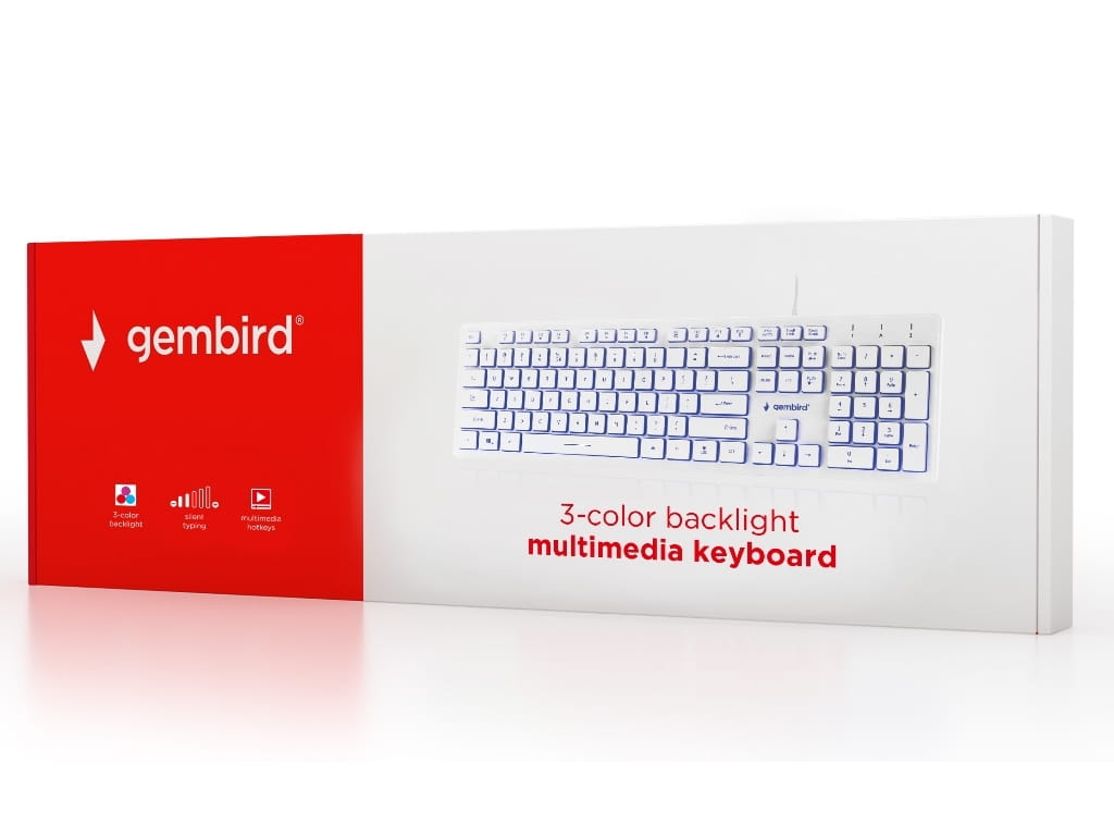 Keyboard Gembird KB-UML3-01 / Multimedia / Silent / 3-color backlight / White
