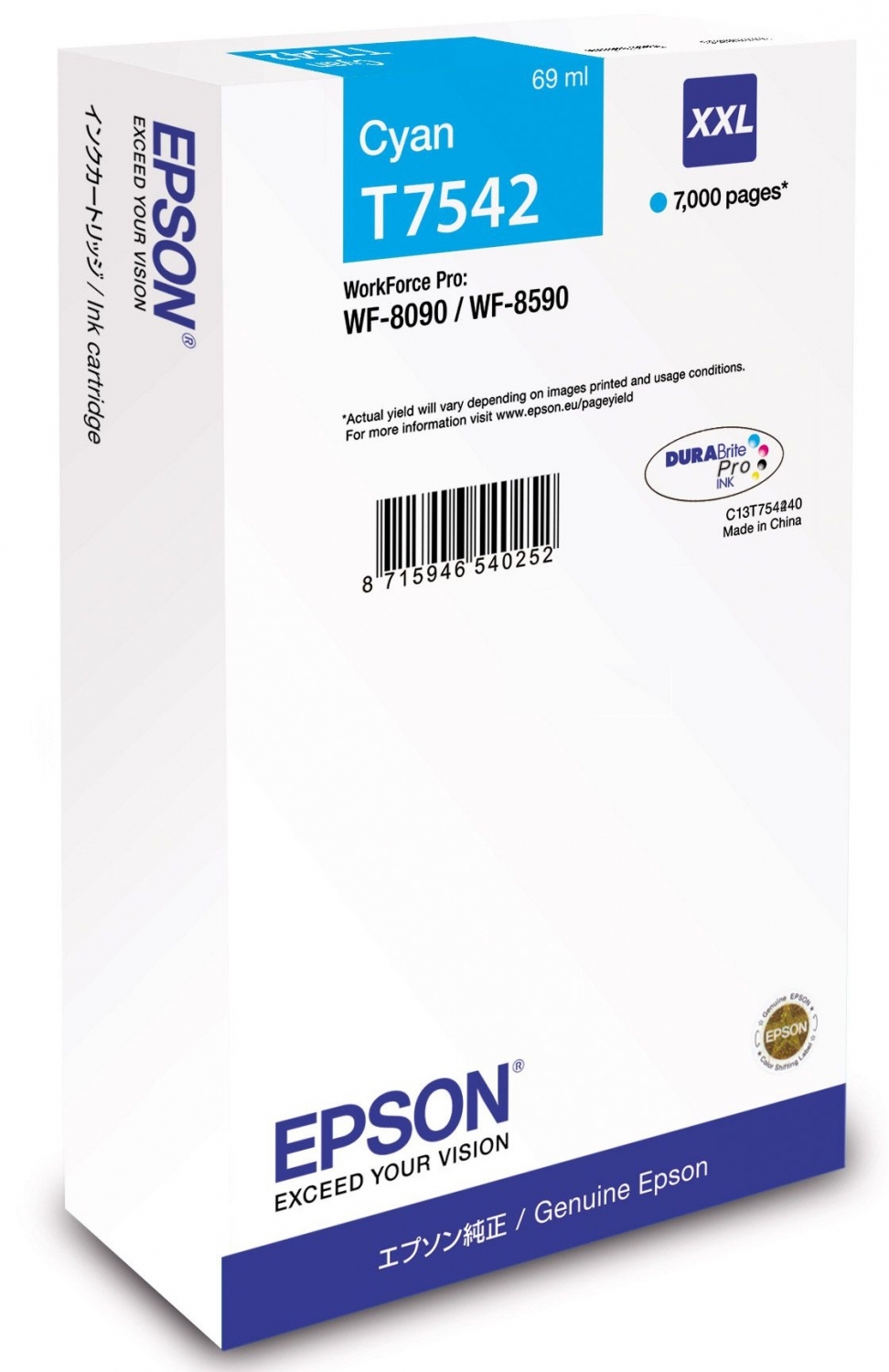 Epson T754 / XXL / For WorkForce Pro WF-8090DW / WF-8590DWF / Cyan