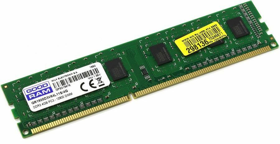 RAM GOODRAM / 4GB / DDR3L / 1600 Mhz / CL11 / 1.35V / GR1600D3V64L11S/4G /