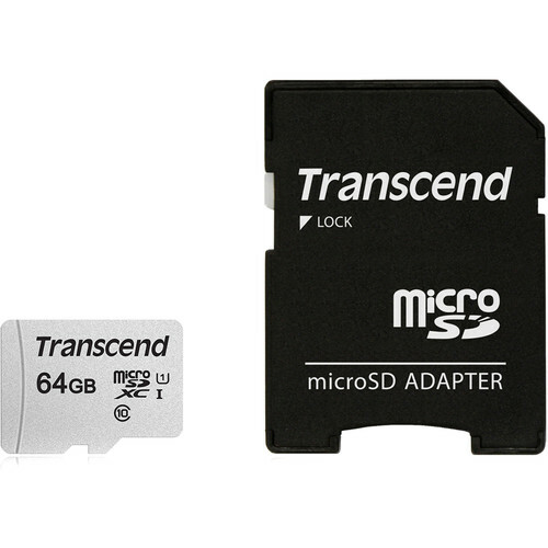 MicroSD Transcend 64GB / SD adapter / UHS-I U1 / TS64GUSD300S-A /