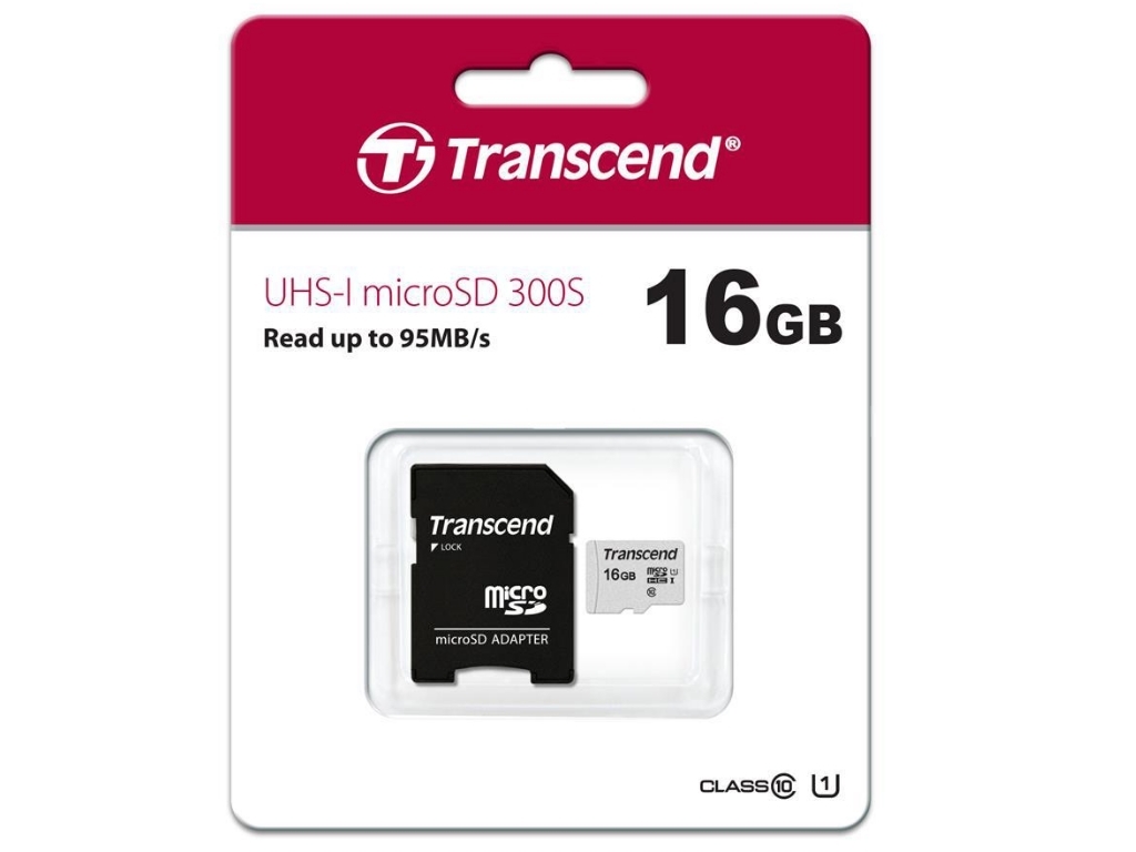 MicroSD Transcend 16GB / SD adapter / UHS-I / TS16GUSD300S-A