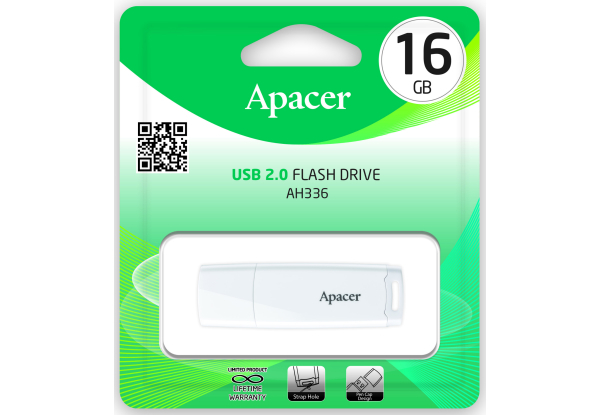 Apacer AH33616GB USB2.0 Flash Drive AP16GAH336 / White