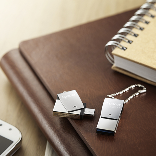 Apacer AH750 16GB USB3.1 / Micro-USB Flash Drive AP16GAH750 Silver
