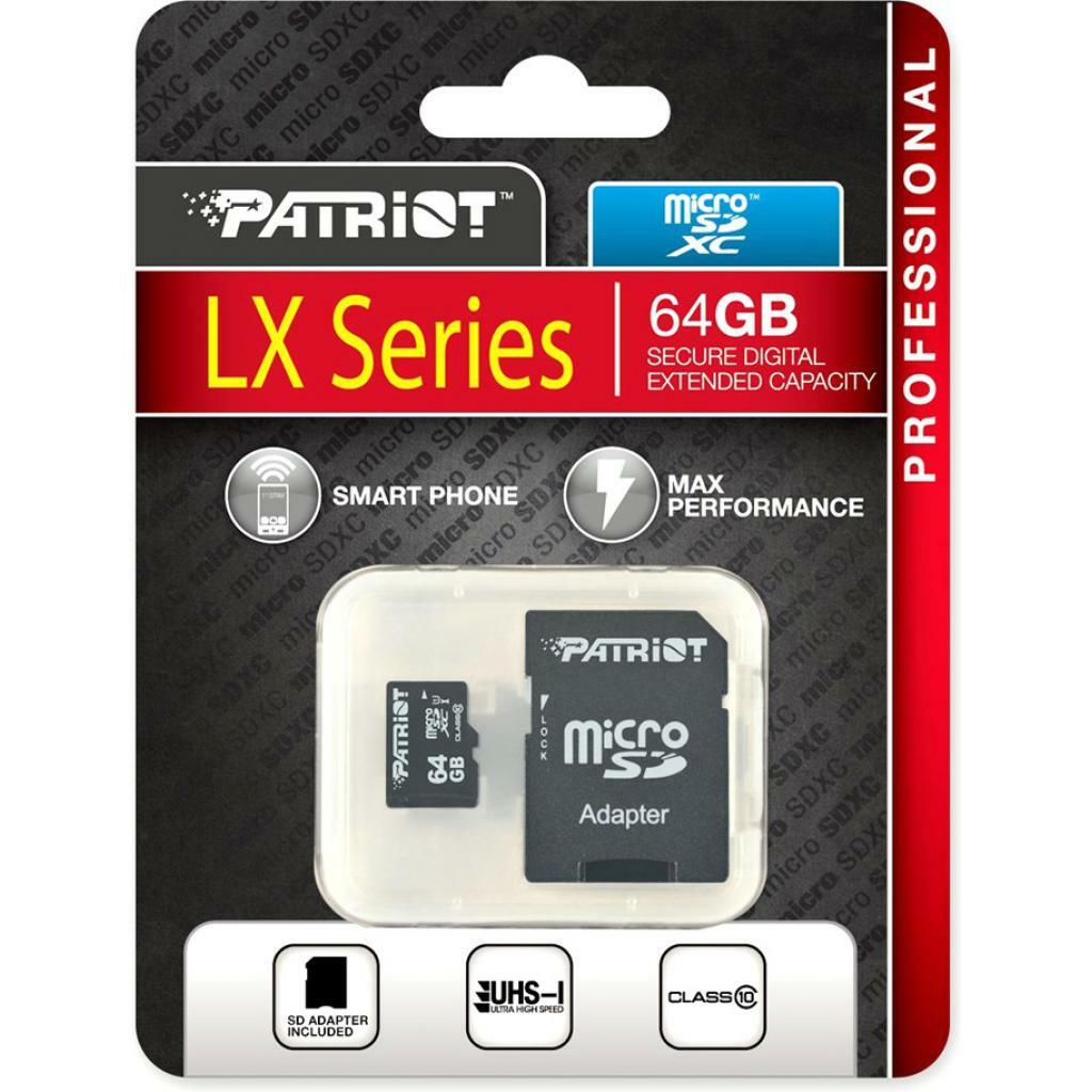 Patriot LX Series Professional PSF64GMCSDXC10 64GB MicroSDXC UHS-I Class 10 + Adapter