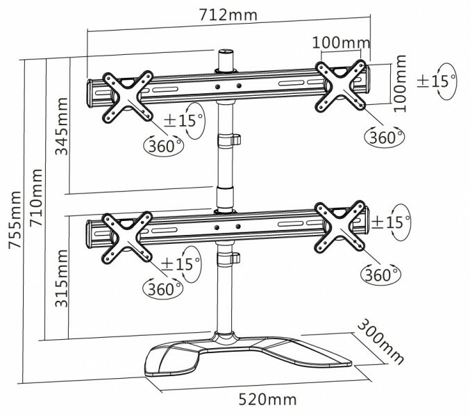 Reflecta PLANO DeskStand 23-1010 Q Table/desk stand for 4 monitors