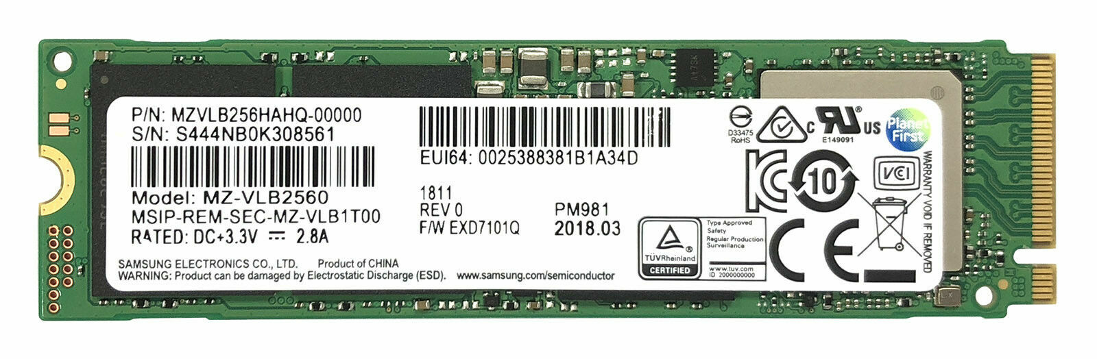 Samsung PM981 256GB M.2 NVMe SSD MZVLB256HAHQ