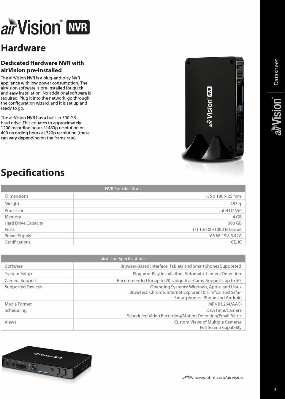 Ubiquiti AirVision NVR / Intel D2550 / 4GB DDR3 / 500GB HDD /
