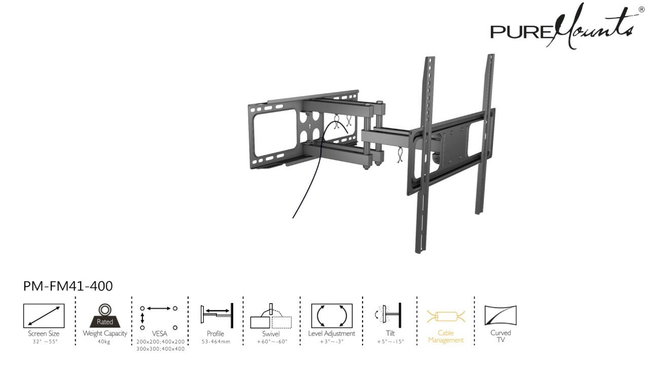 PureMounts FM41-400 TV-Wall Mount for 23-60" Black