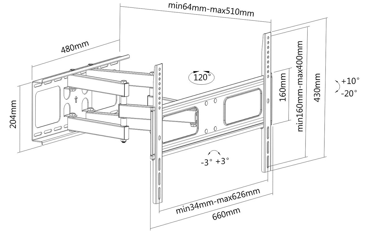 PureMounts FM31-600 TV-Wall Mount for 32-70" / Black