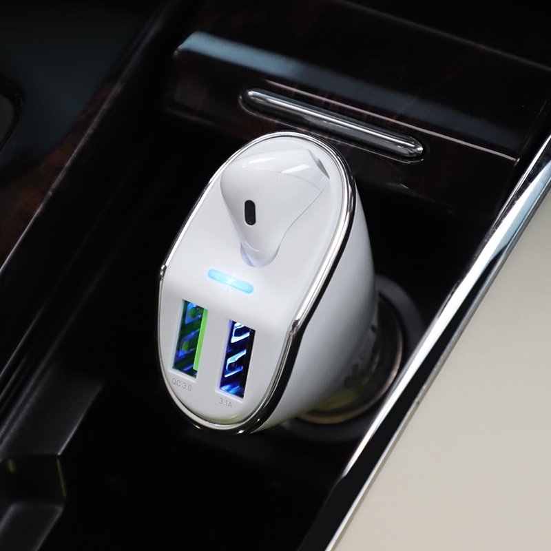 Hoco E47 Car Charger With Wireless Headset / White