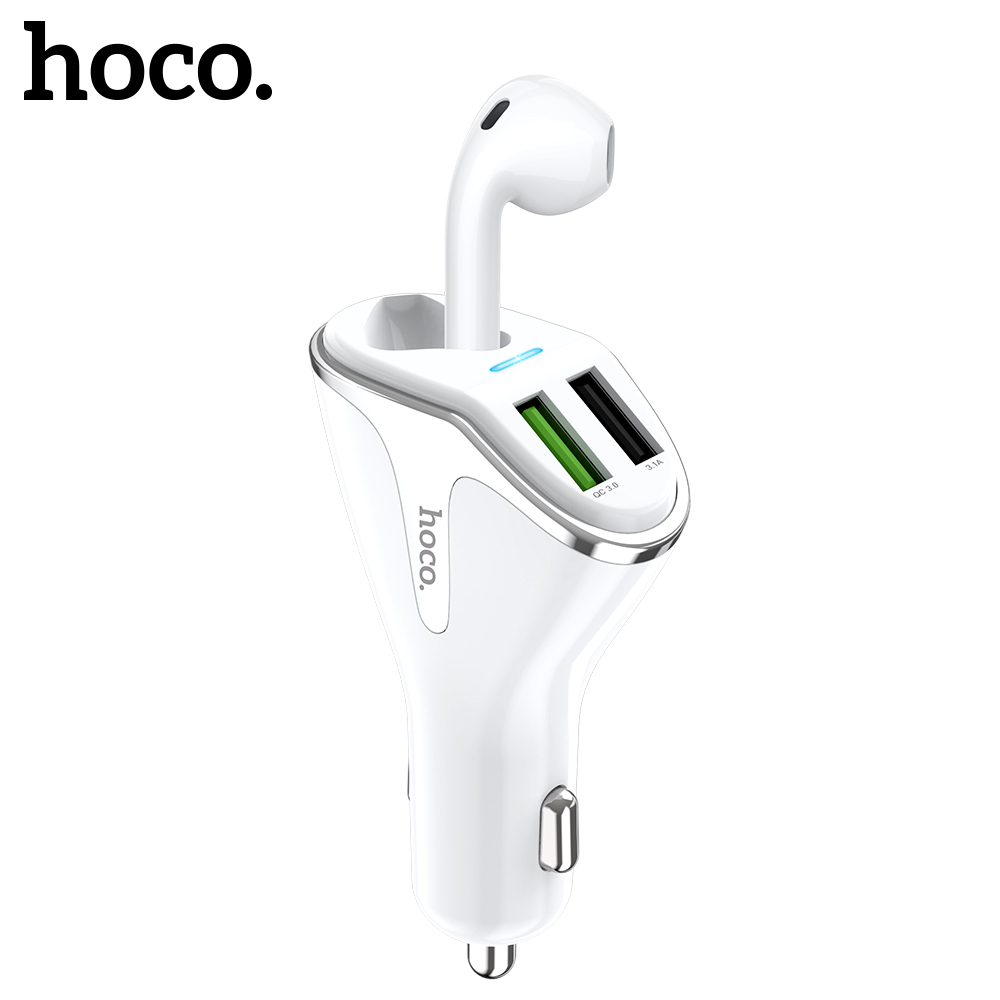 Hoco E47 Car Charger With Wireless Headset / White