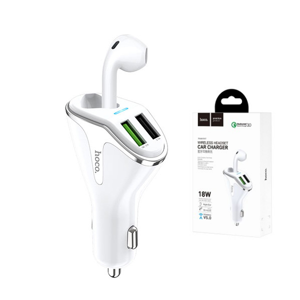 Hoco E47 Car Charger With Wireless Headset / White
