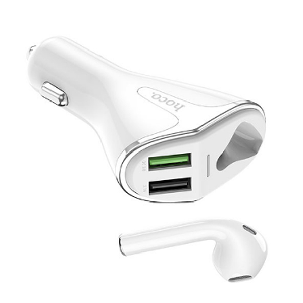Hoco E47 Car Charger With Wireless Headset / White