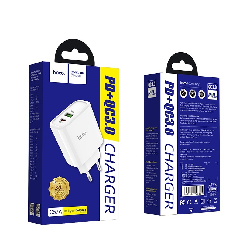 Hoco C57A Speed charger PD + QC3.0 charger / White