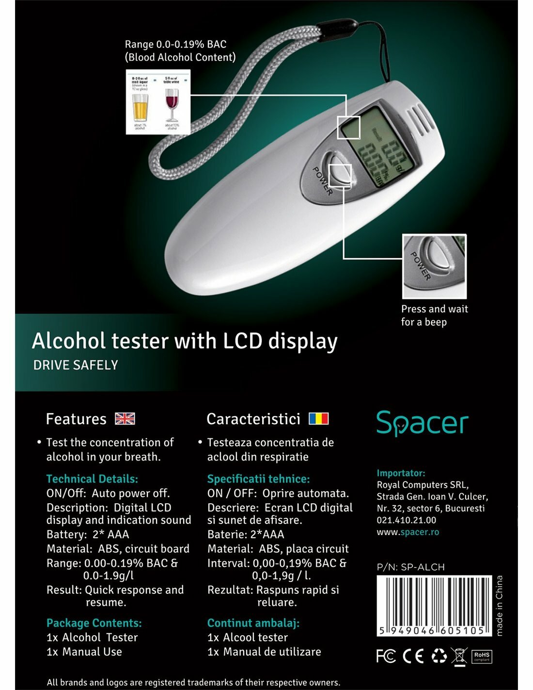 SPACER SP-ALCH Alcool Tester /