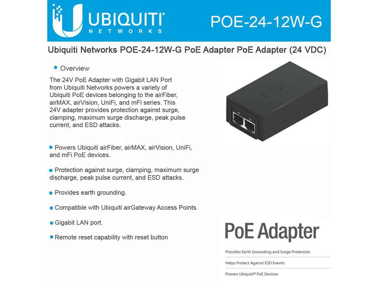 POE Injector Ubiquiti / POE-24-12W-G / Gigabit / 24V / 1A /